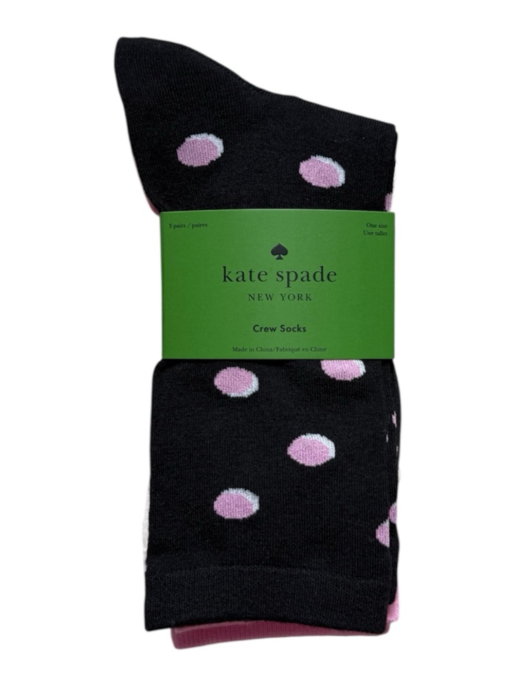 kate spade crew socks 3 pairs pink black white